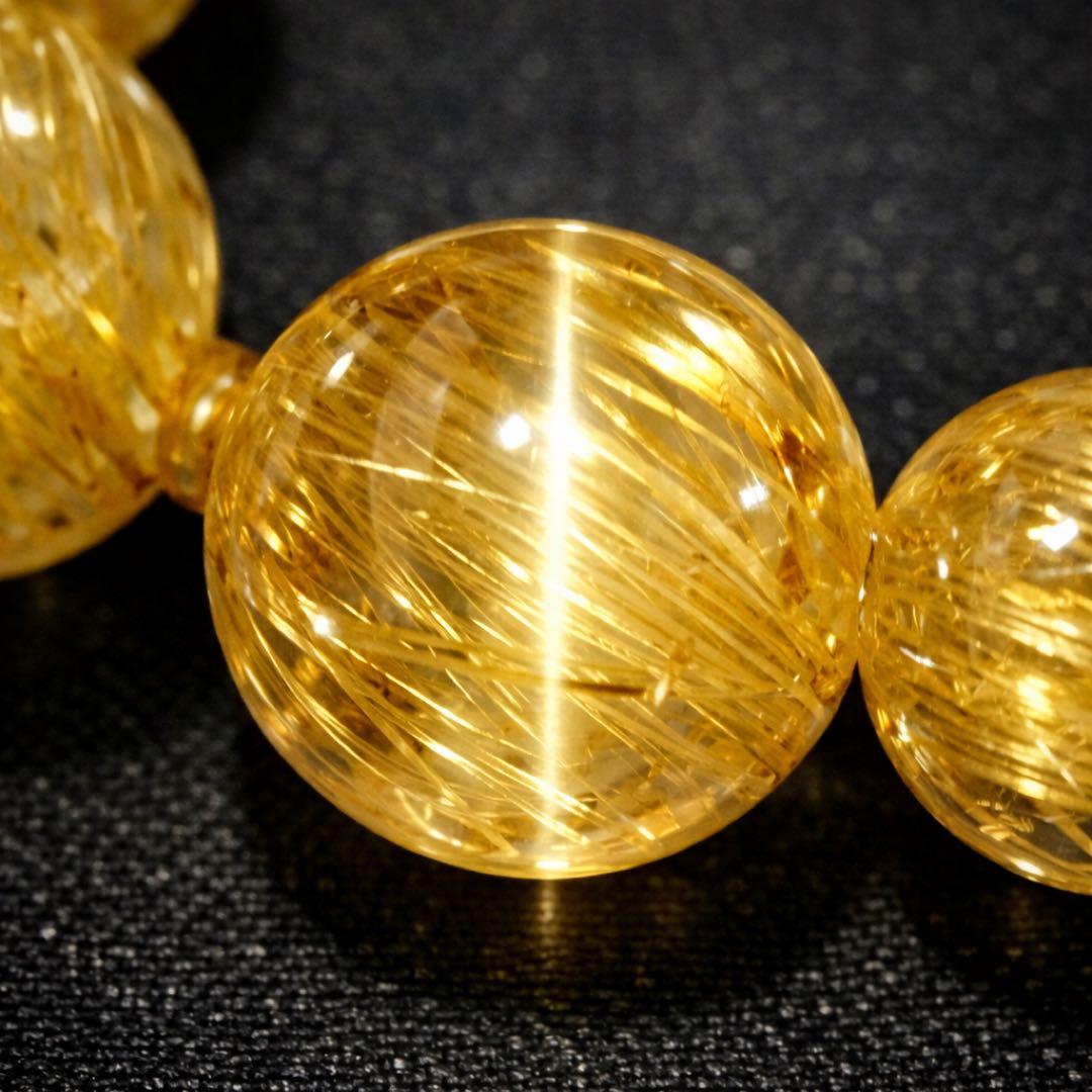 【全粒キャッツアイ・針揃い】ゴールドルチルクォーツ 天然石ブレスレット 10mm