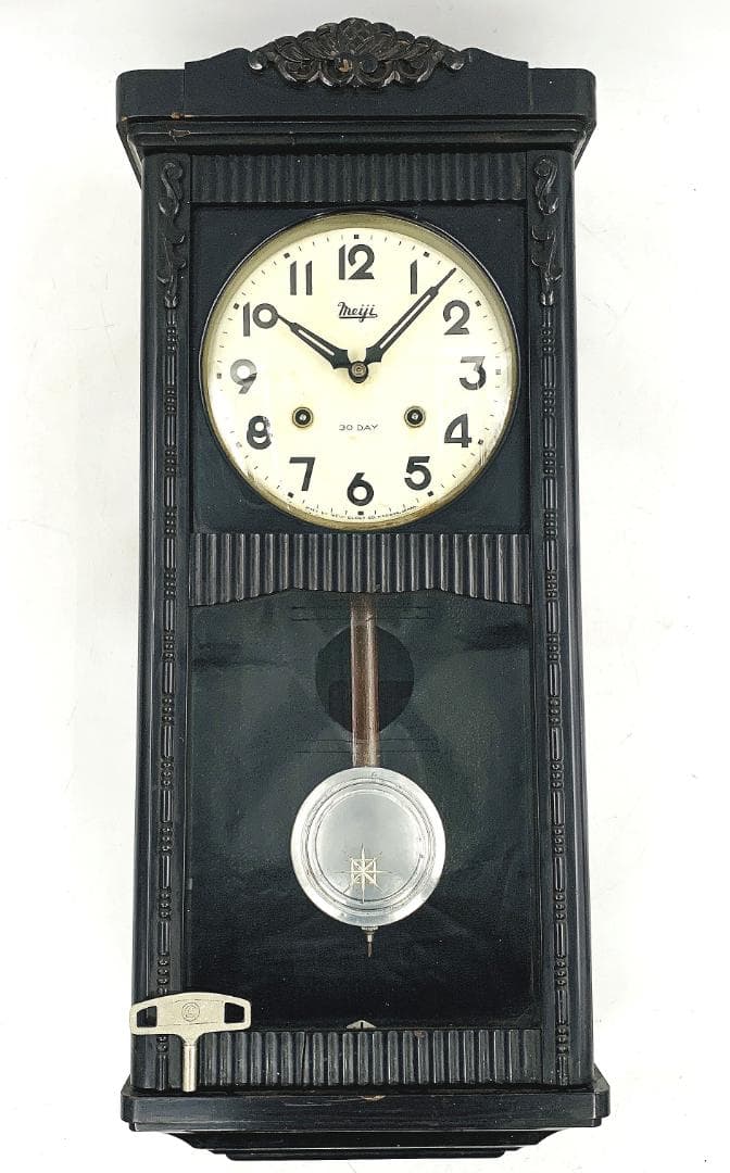 【希少 稼働品】meiji 明治 30DAY 大型 掛時計ゼンマイ式 昭和レトロ
