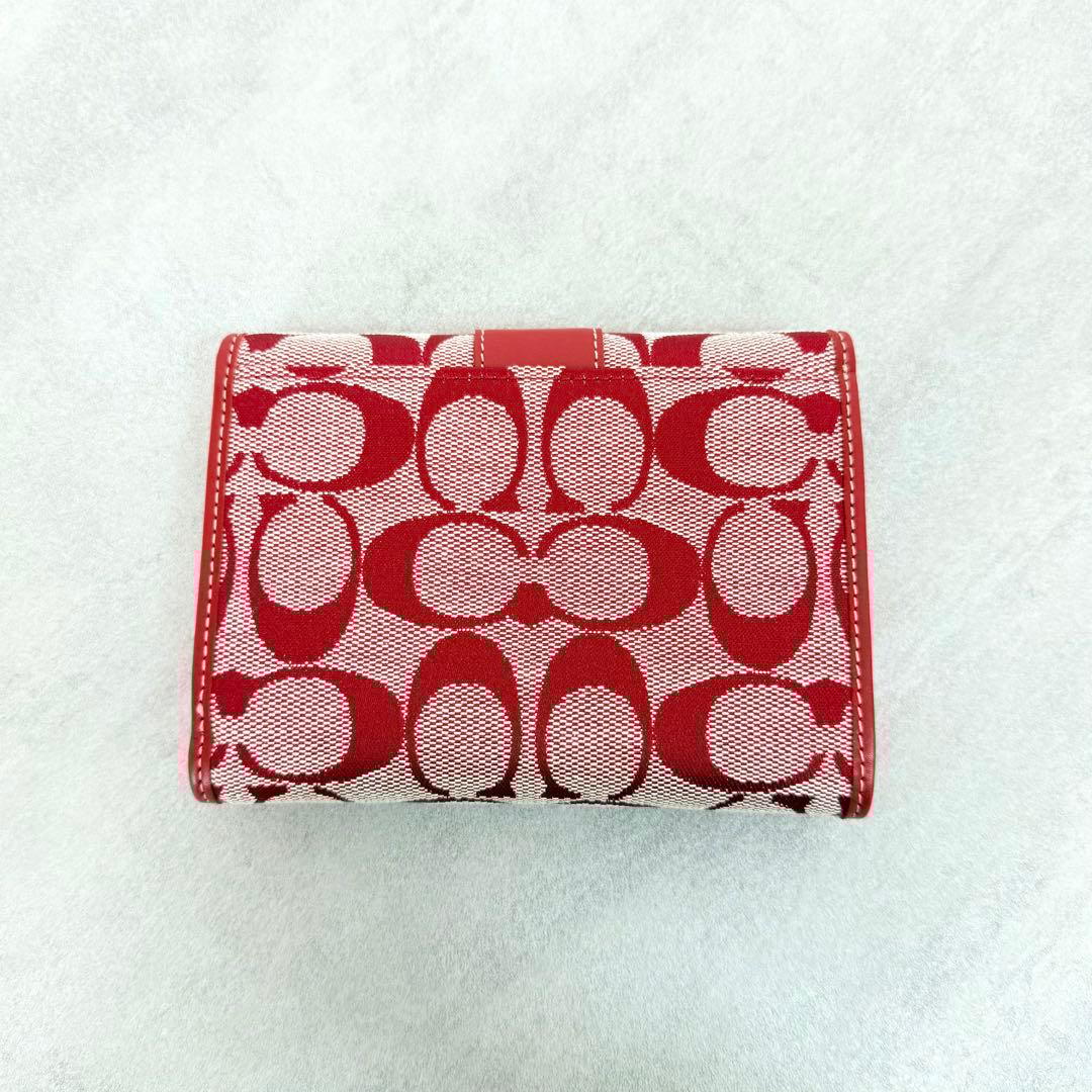 COACH 三つ折り財布 赤 シグネチャー キャンバス 箱付き