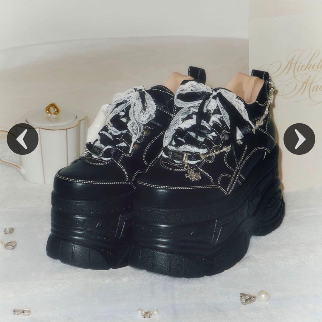 ミシェルマカロン YOSOKEビジューレース厚底スニーカー ブラック ヨースケ