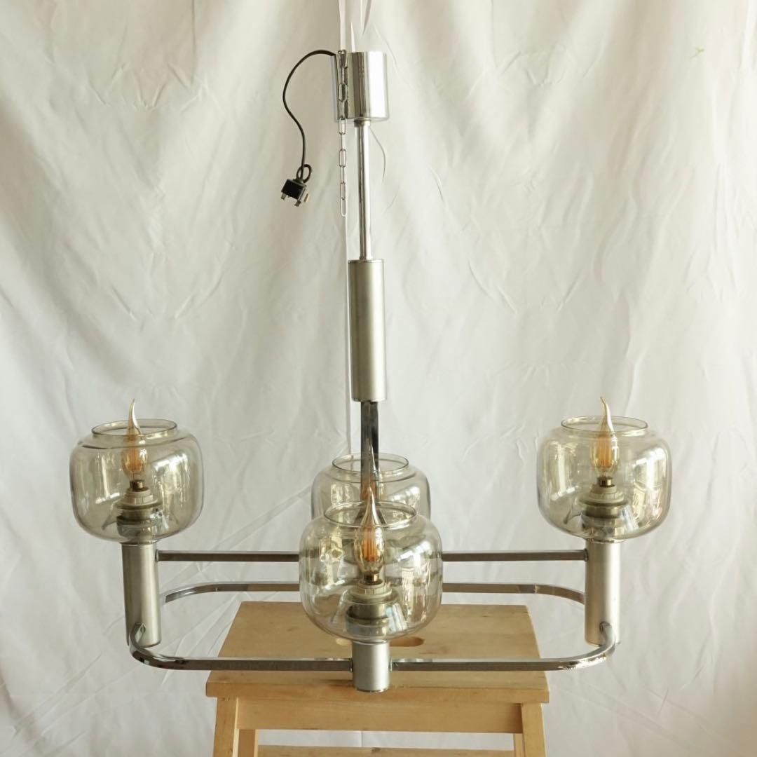 70s スモークガラス シャンデリア フランス製