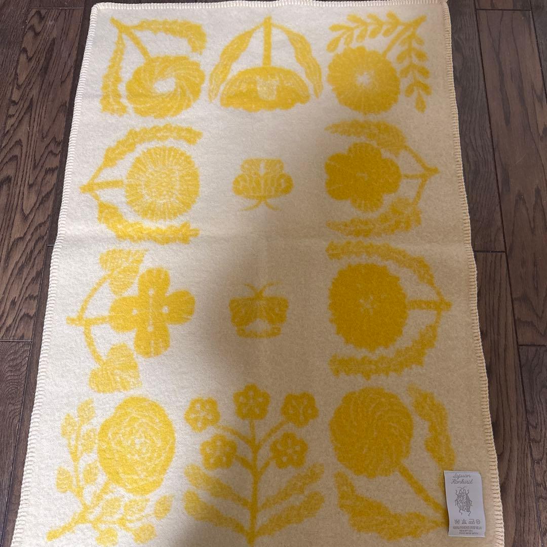 美品　ラプアンカンクリ　鹿児島睦　花柄ブランケット 　イエロー
