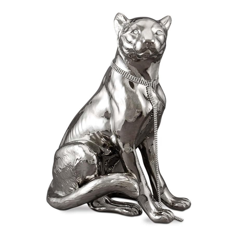 陶器 動物 チーター 置物 イタリア製 AHURA プラチナ 1586CD/P