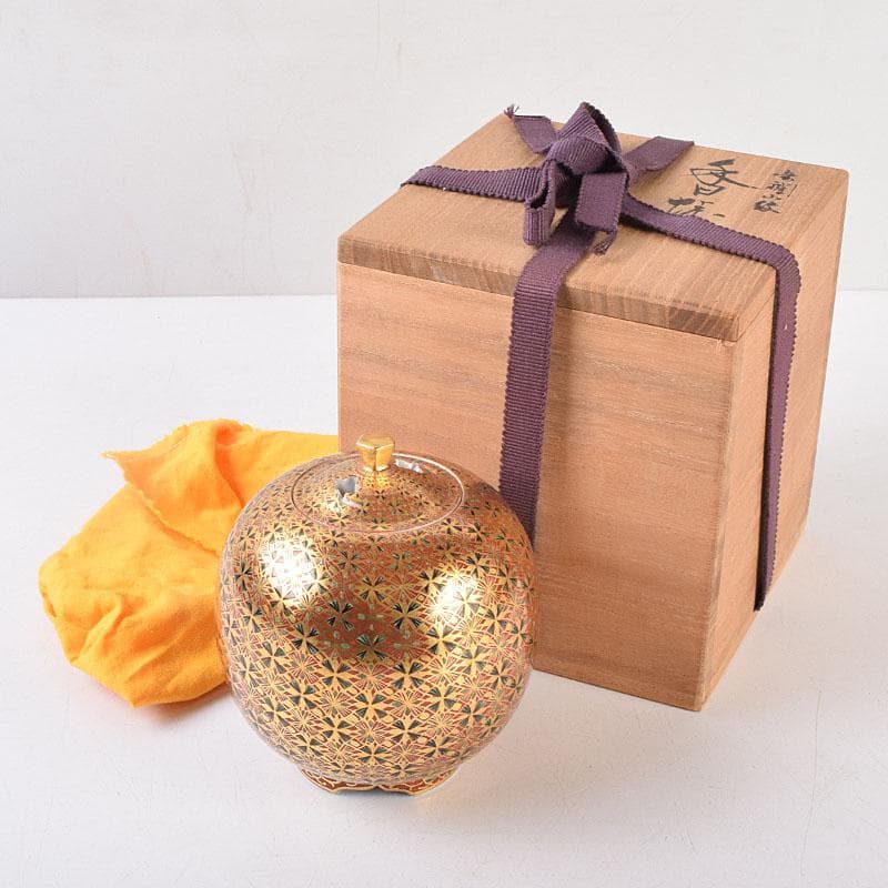 九谷焼　山本重義作　金襴手小紋　香炉　共箱　D　R9053