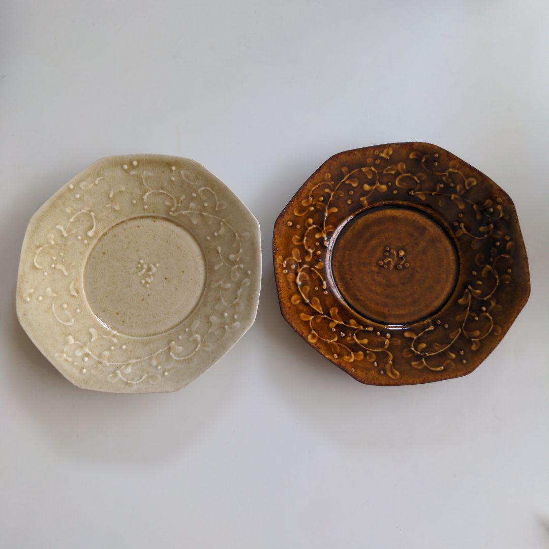 近藤文　クリーム色と茶色の八角形皿　2枚セット