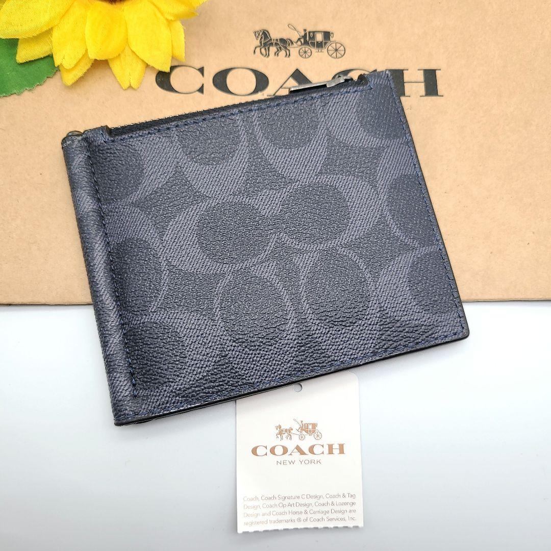 COACH マネークリップ 新品 デニム 新作 お札入れ 小銭入れ 折り財布