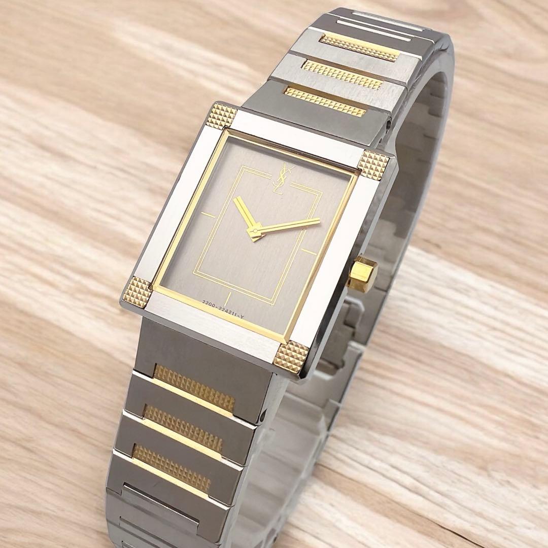 希少 イヴサンローラン YSL スクエア コンビカラー ビンテージ 腕時計