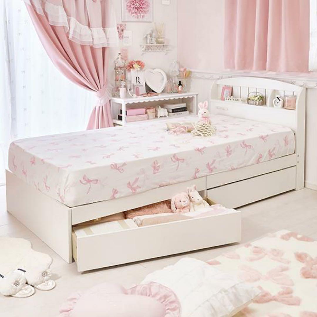 ロマプリ たっぷり収納ベッド 〔ベットフレーム・マットレス・ベットカバー付き〕