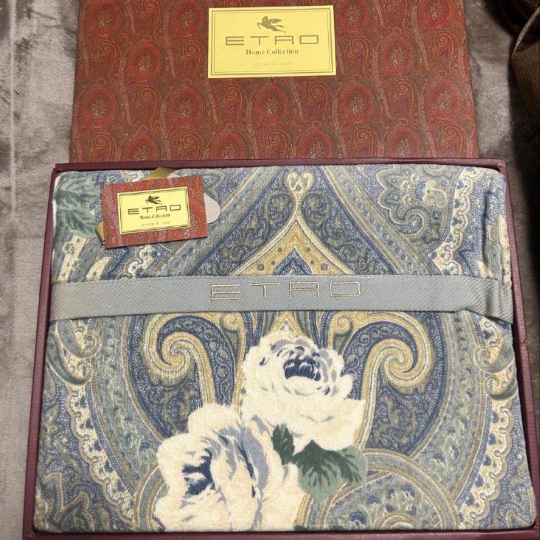 エトロ ETRO 花柄ペイズリー タオルケット ブルー