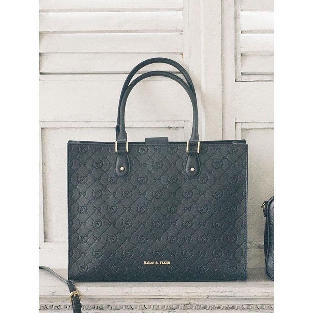 Maison de FLEUR モノグラムスクエアトートバッグ ブラック