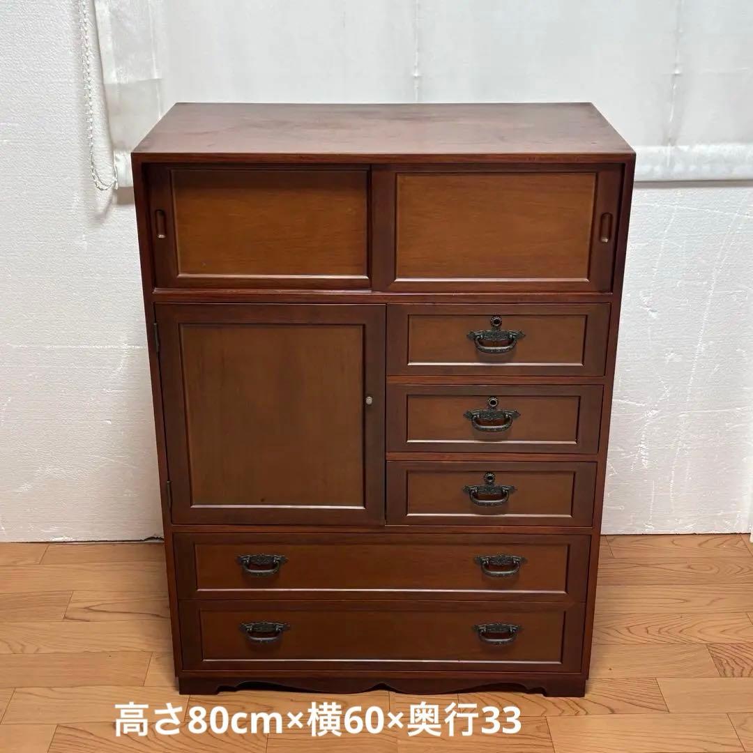 和風　箪笥　昭和レトロ　飾り棚　アンティーク　木製タンス　収納　引き出し
