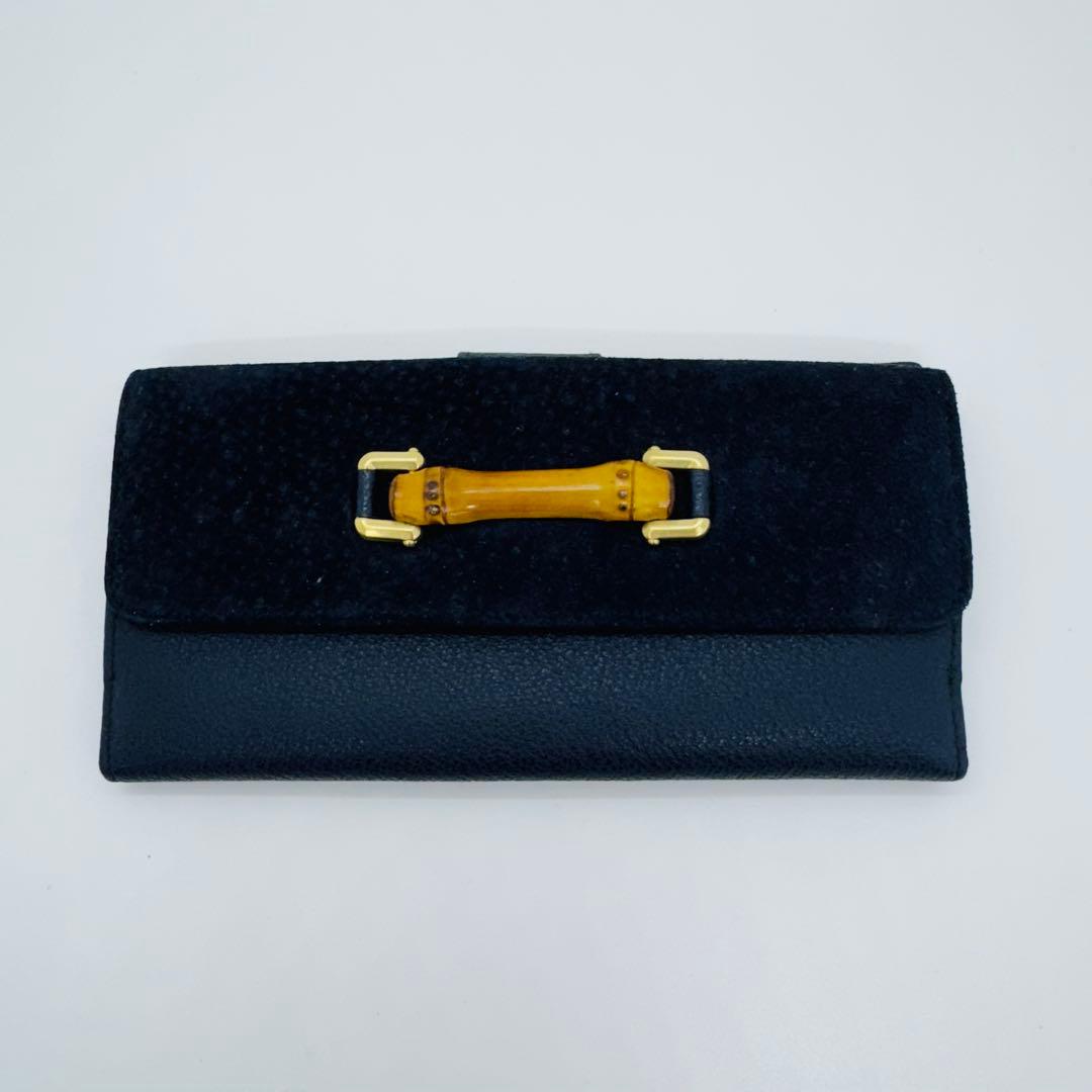 ✨GUCCI✨グッチ✨レザー✨ネイビー✨バンブー✨長財布✨