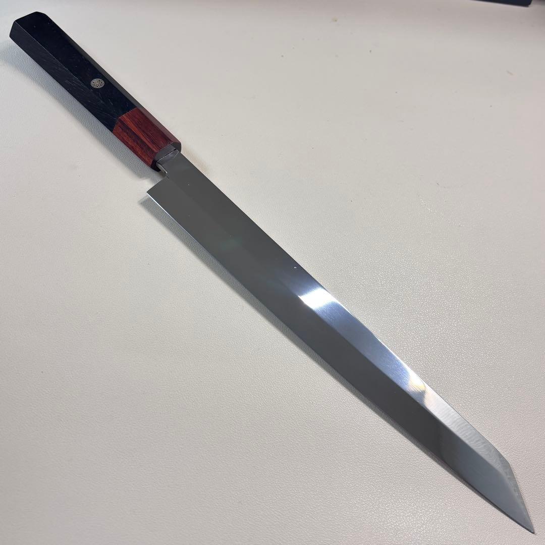 270mm 切付柳刃包丁 鏡面 黒檀紫檀八角柄 刺身包丁 全鋼ྈ