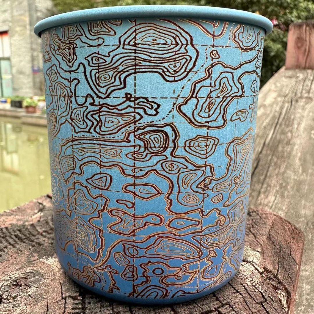 スノーピーク チタンマグ 300 カスタム 陽極酸化 刻印 等高線・ブルー