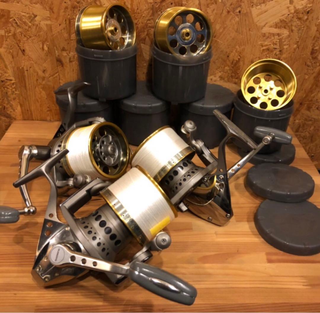 総額５０万‼️シマノ 最高峰スーパーエアロチタニウム右巻き3台　夢屋スプール6個付