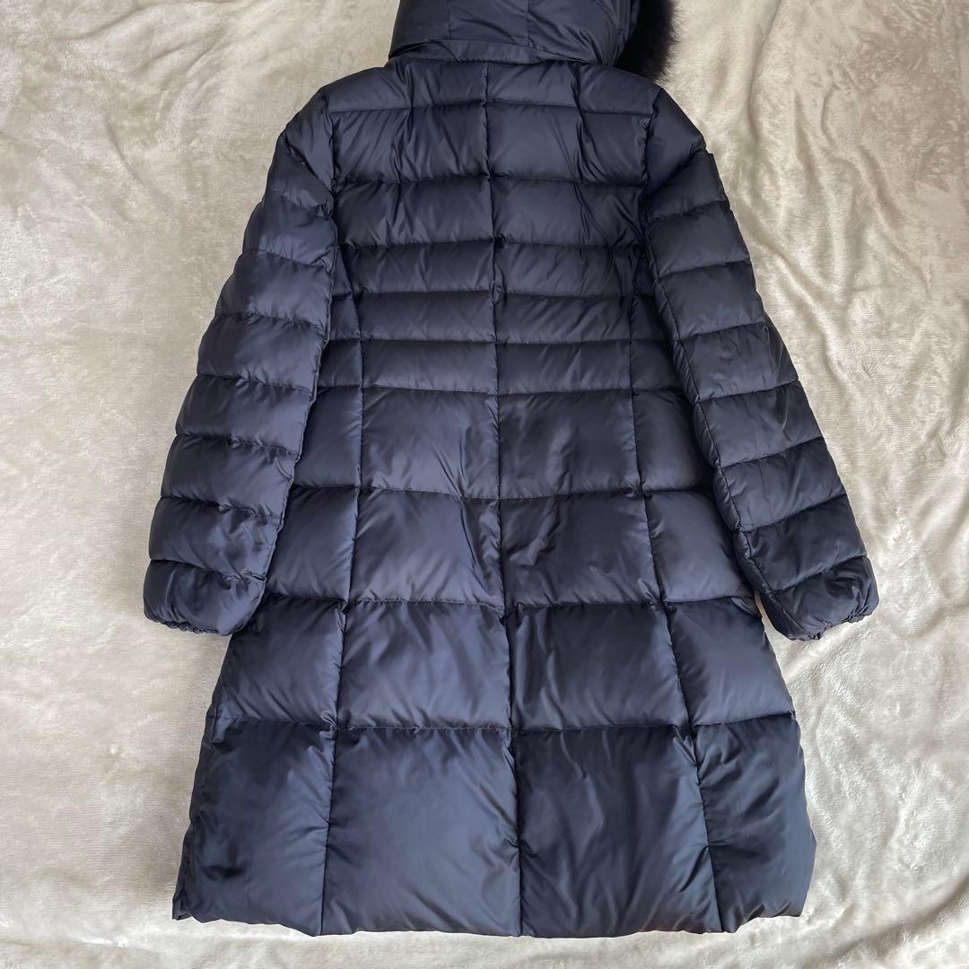 23区 フード付き　Aライン　ロングダウンジャケット ネイビー（濃紺）　38号