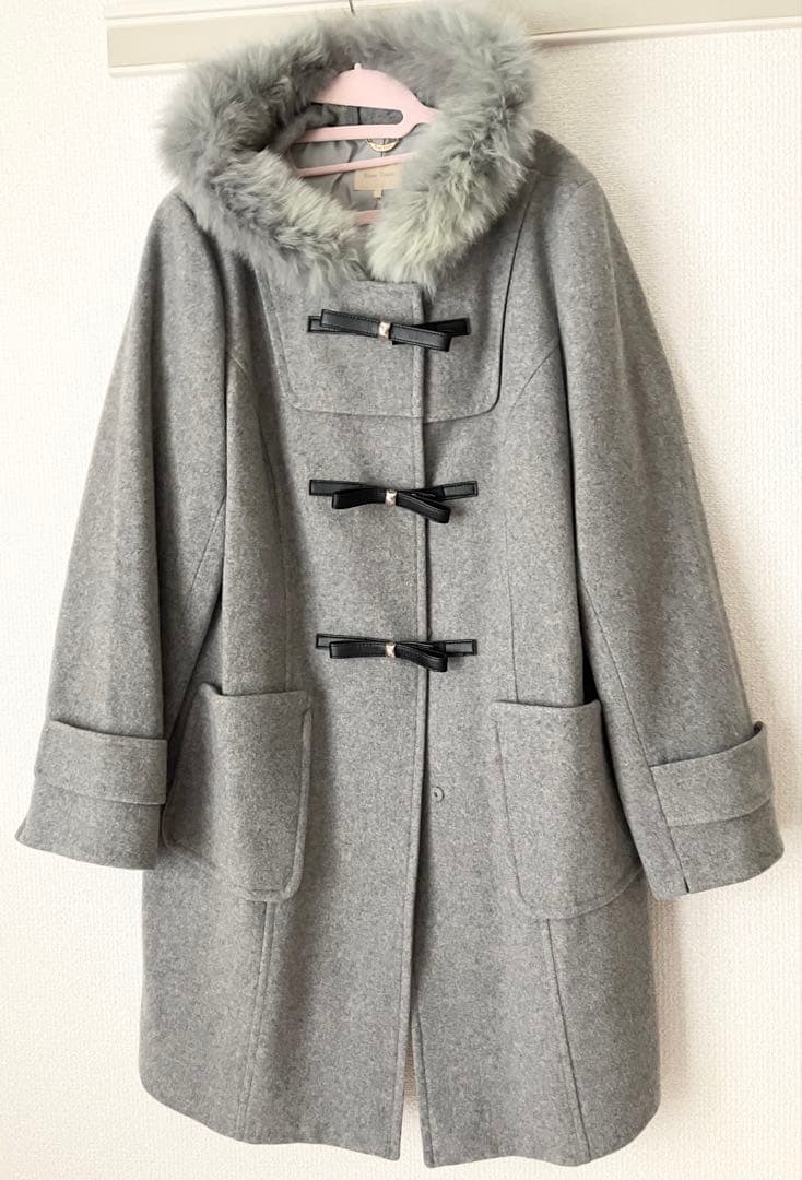 46♡フォックスファー付きダッフルコート　グレー