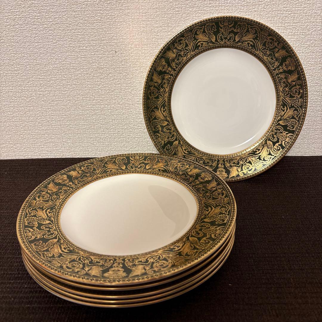 ウェッジウッド　フロレンティーン　グリーンゴールド　デザートプレート　20cm
