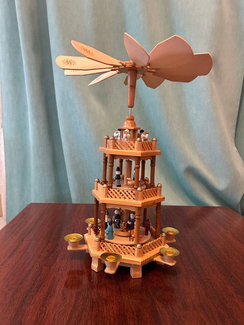 年代物　昭和レトロ　クリスマスピラミッド 44cm 木製　箱付き