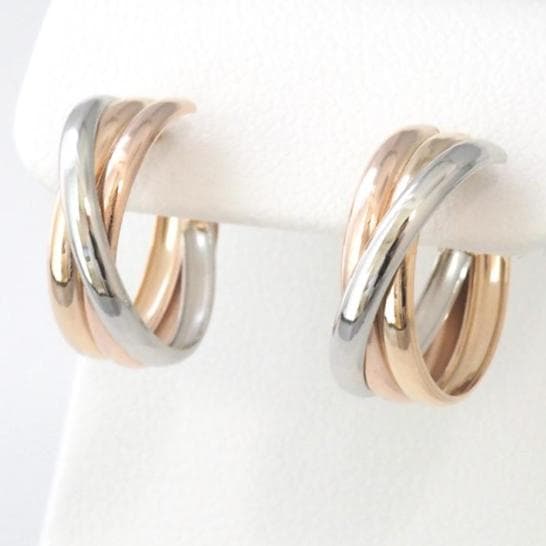 新作＊10金【3連トリニティーカラーピアス 大きめサイズ】PT/YG/PG新品！