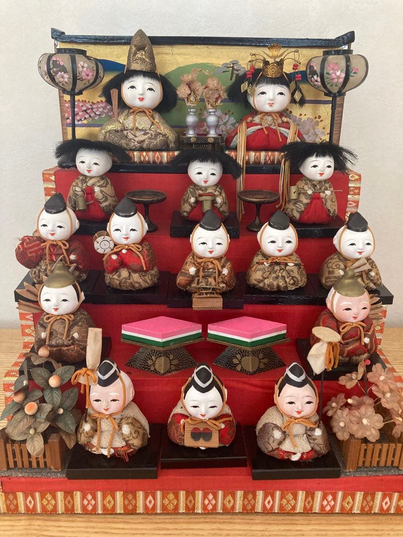 木目込み雛人形　五段飾り　豆雛　15人揃い
