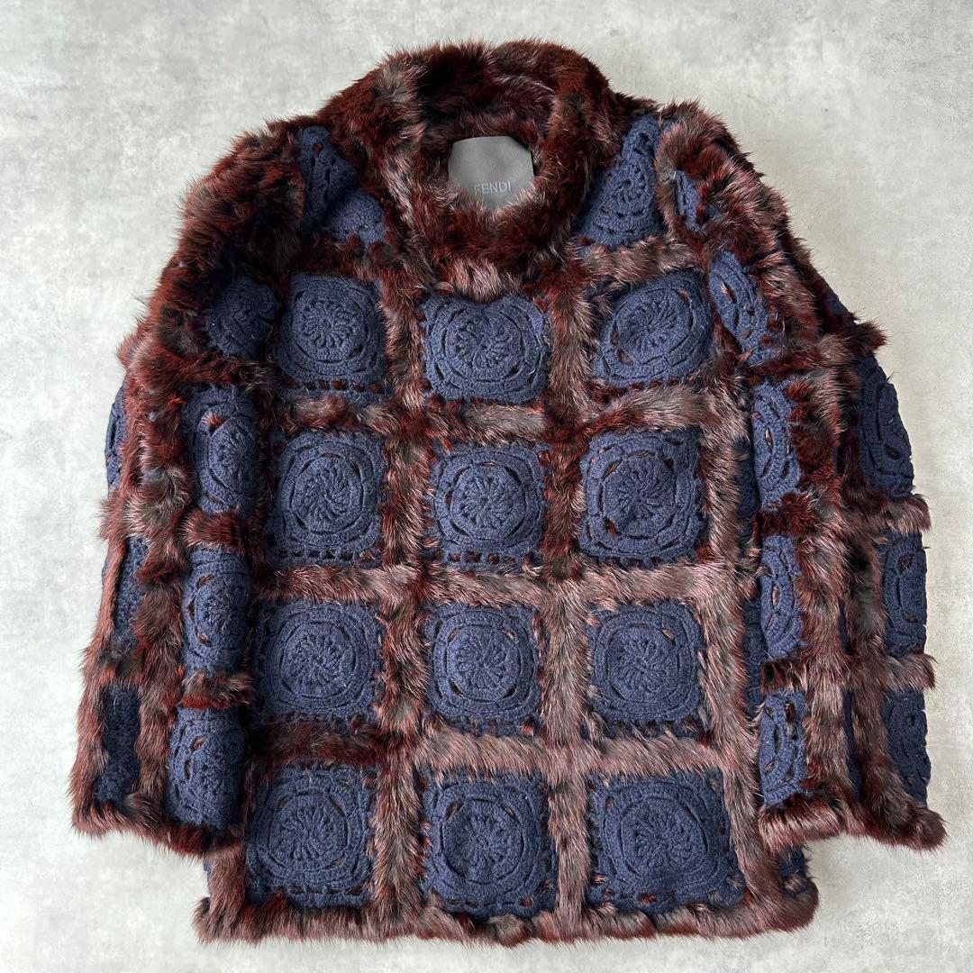 超希少✨FENDI カシミア100% 刺繍　手編み 紋様 セーター ニット