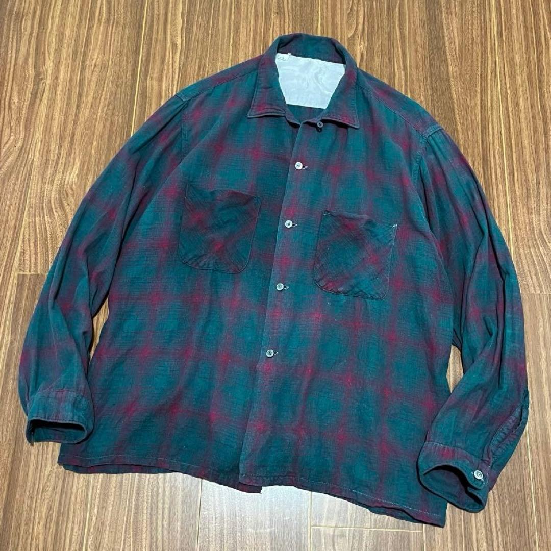 ビンテージ60s長袖オンブレチェックシャツ古着メンズL/XLレディースok中古