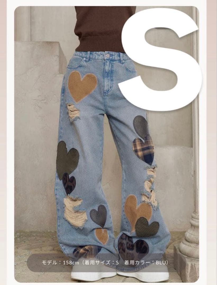 K*A様 新品タグ付き♡ ダーリッチ ランダムハートパッチワークデニムパンツ S