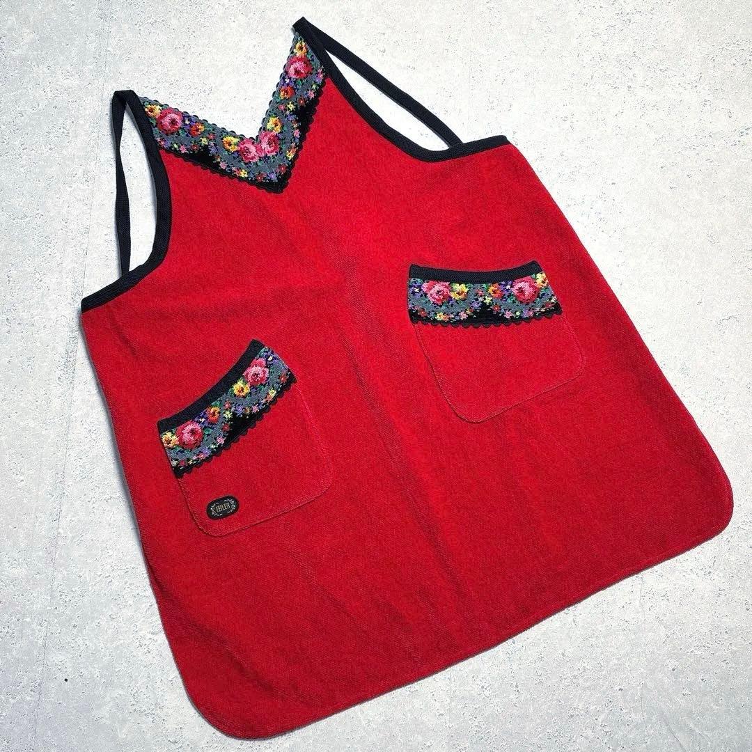 フェイラー　エプロン　赤　花柄　ポピーズ柄　シェニール織