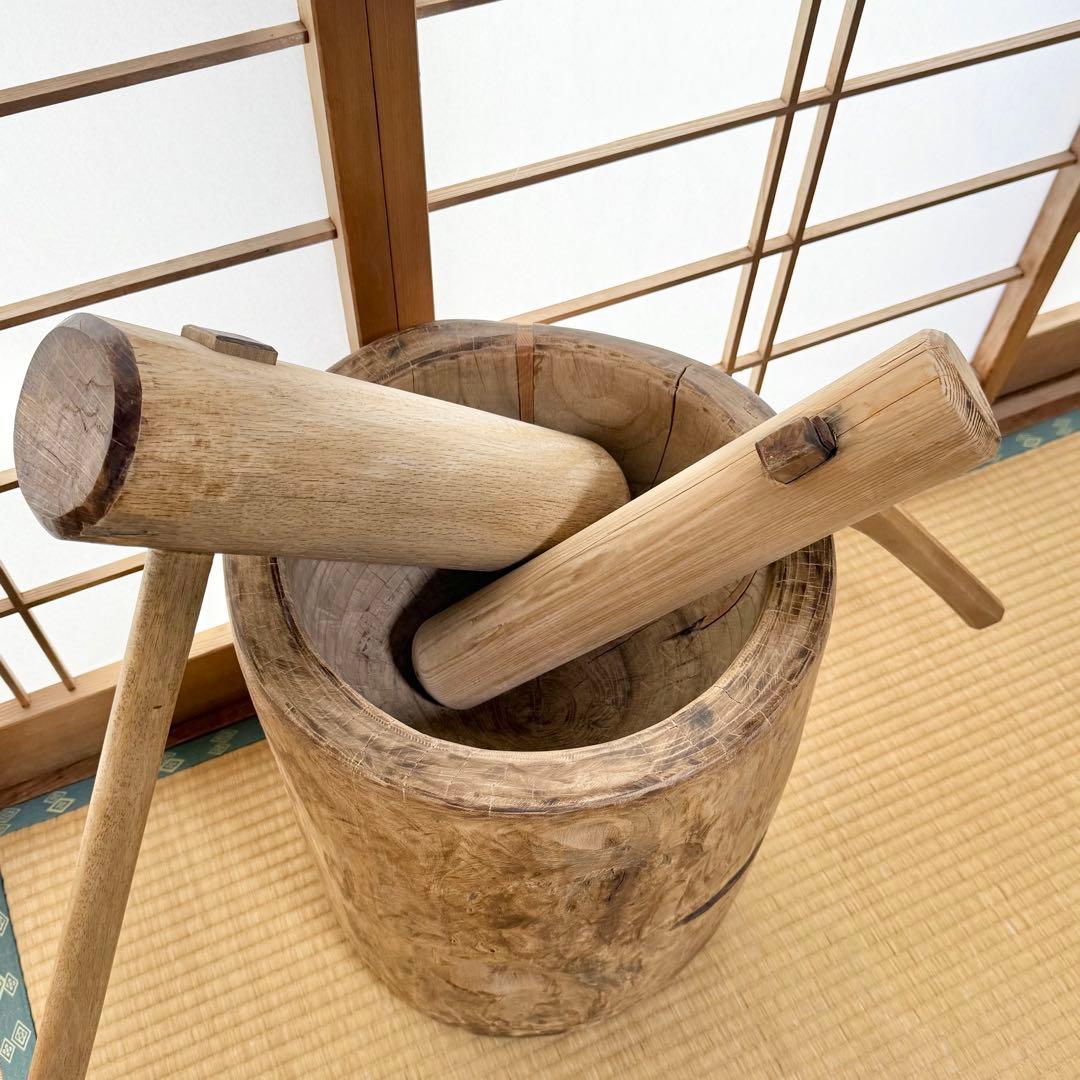 フルメンテ済み 子供用と大人用の杵２本 【送料無料】職人の工芸品 餅つき臼