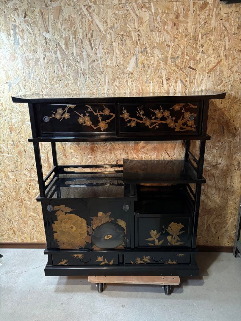 セール　井波唯志　輪島塗　梨地　蒔絵　牡丹　茶棚　金蒔絵　細密　螺鈿　日展作家