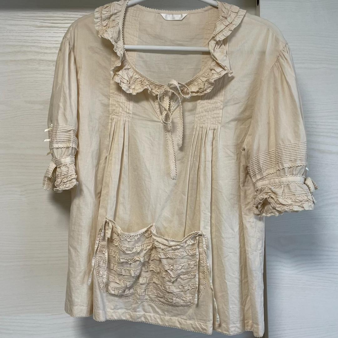 PINK HOUSE ピンクハウス　フリル 半袖ブラウス 綿100%