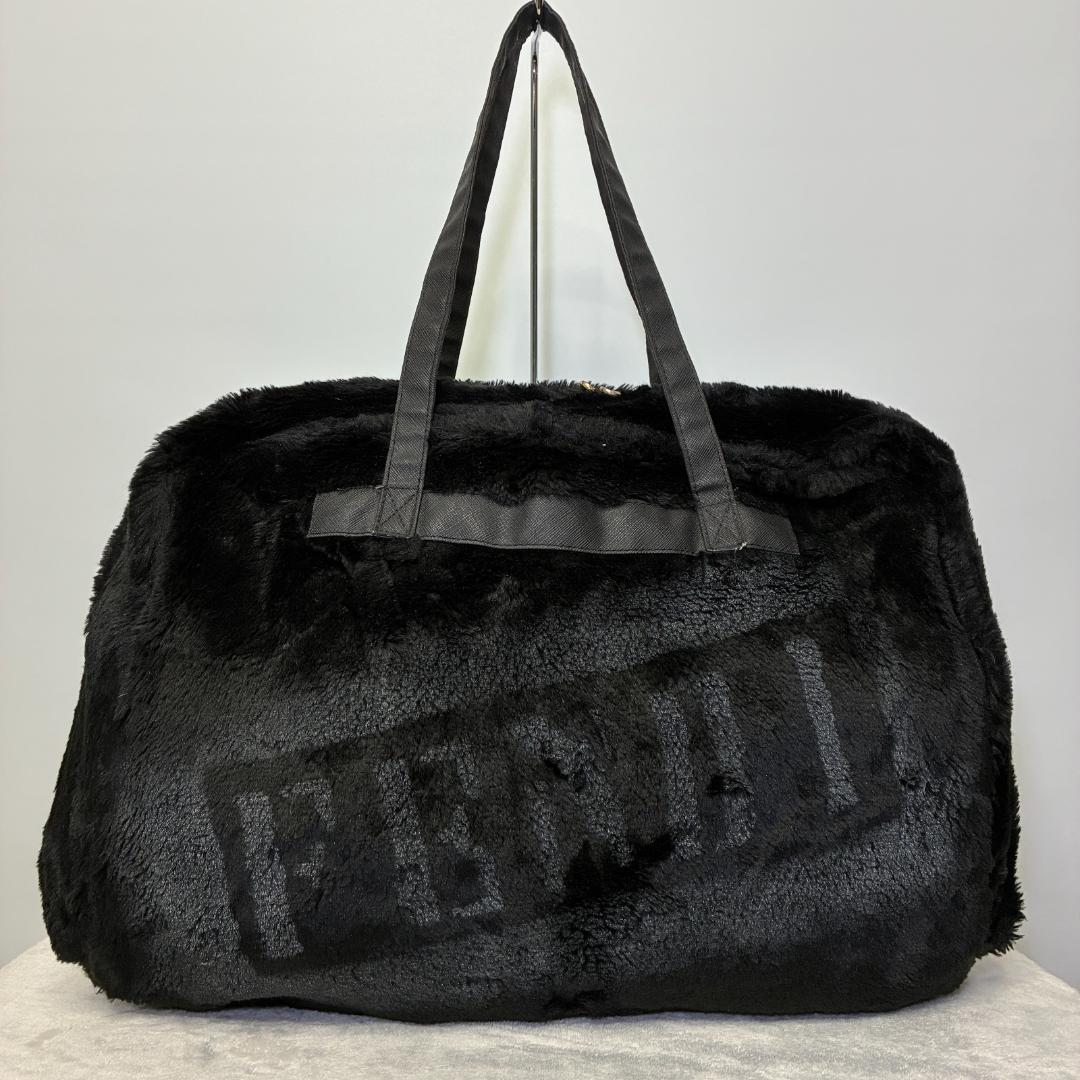 FENDI ファー 大判ロゴ ボア フリース トートバッグ ブラック 状態良