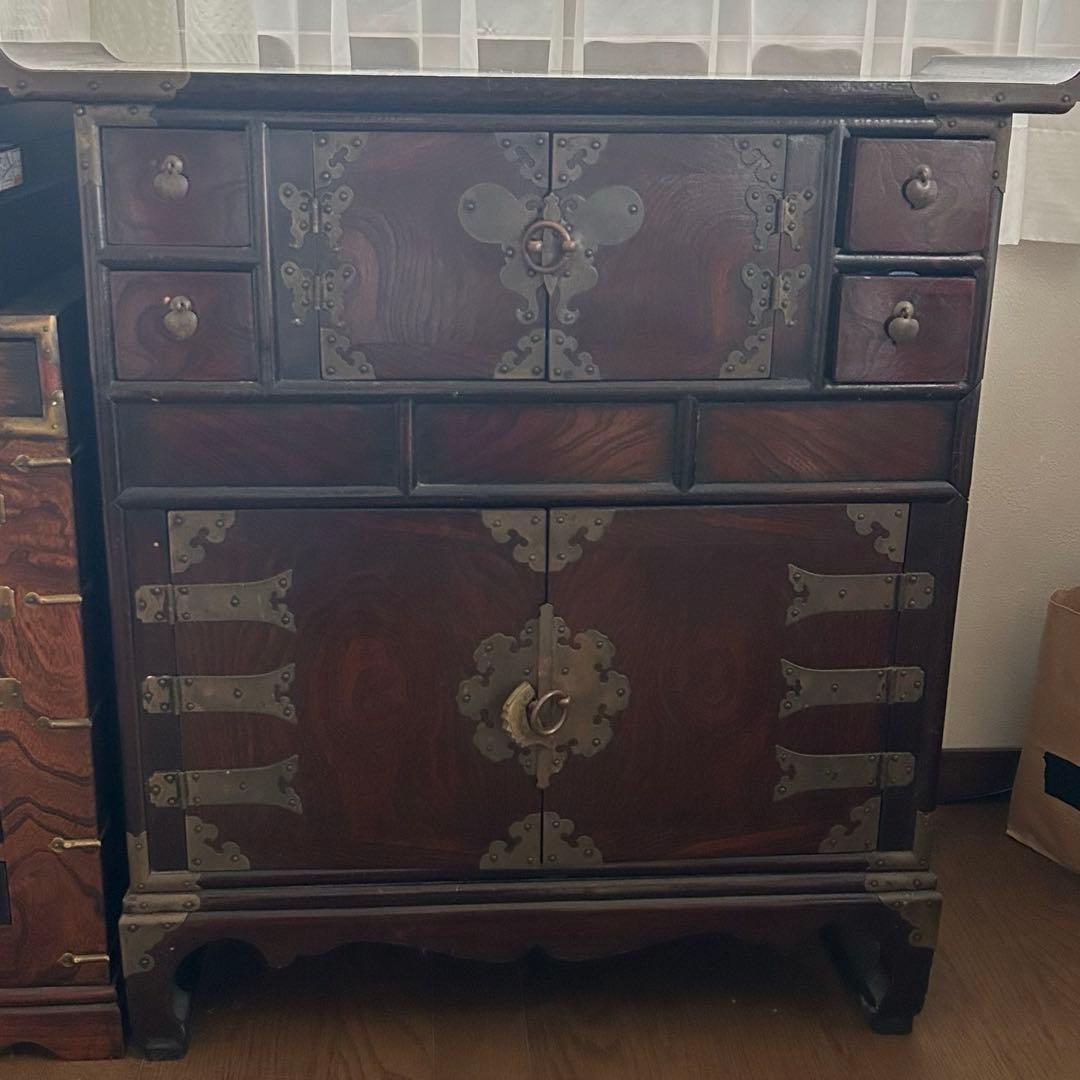 李朝棚 和風木製タンス 金属金具付き