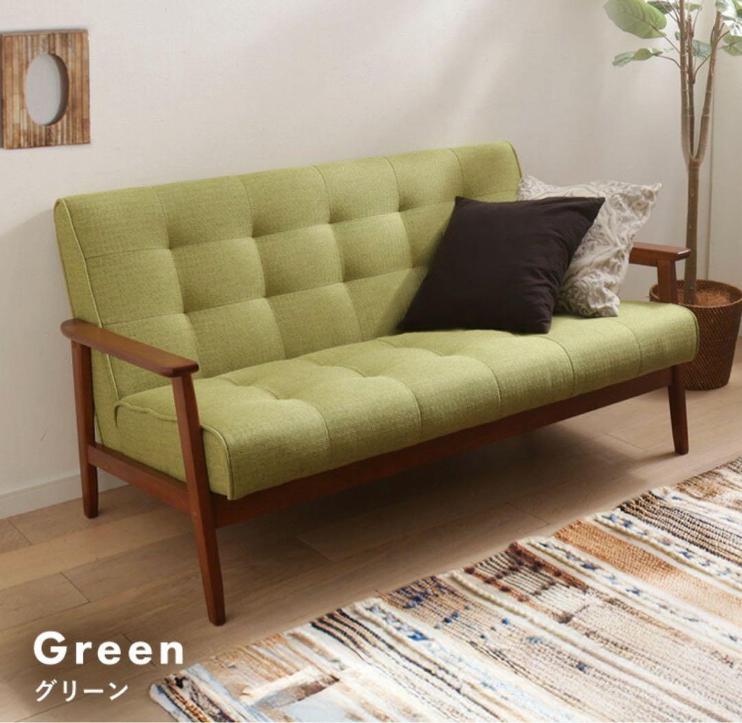 ソファ　リビングソファ　2人掛け　フロアソファ　レザー調　グリーン