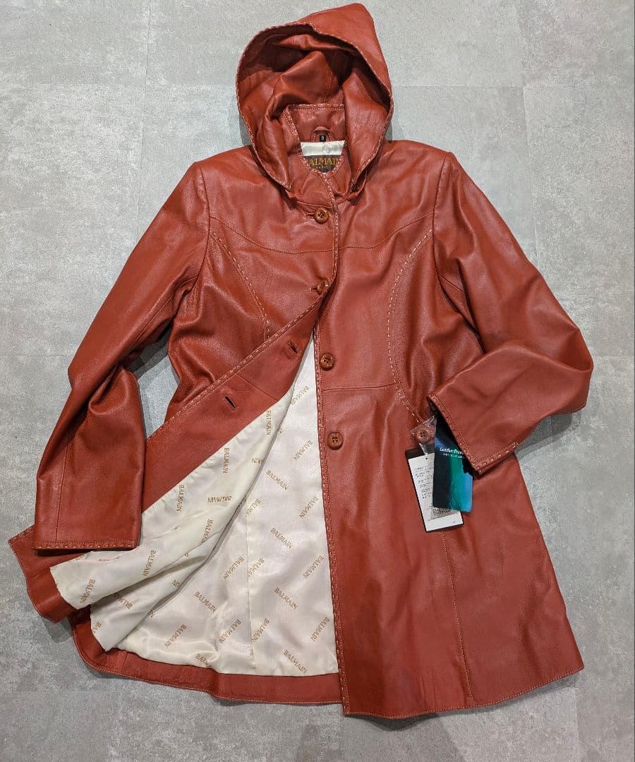 新品 BALMAIN バルマン　レザーコート　ジャケット　裏地総柄 羊革