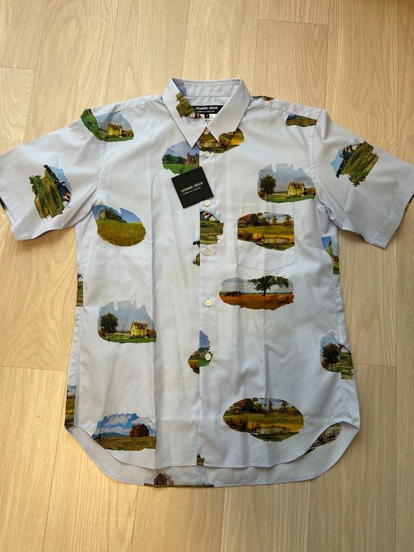 24SS コムデギャルソンオムドゥ　半袖ブラウス　サックスブルー