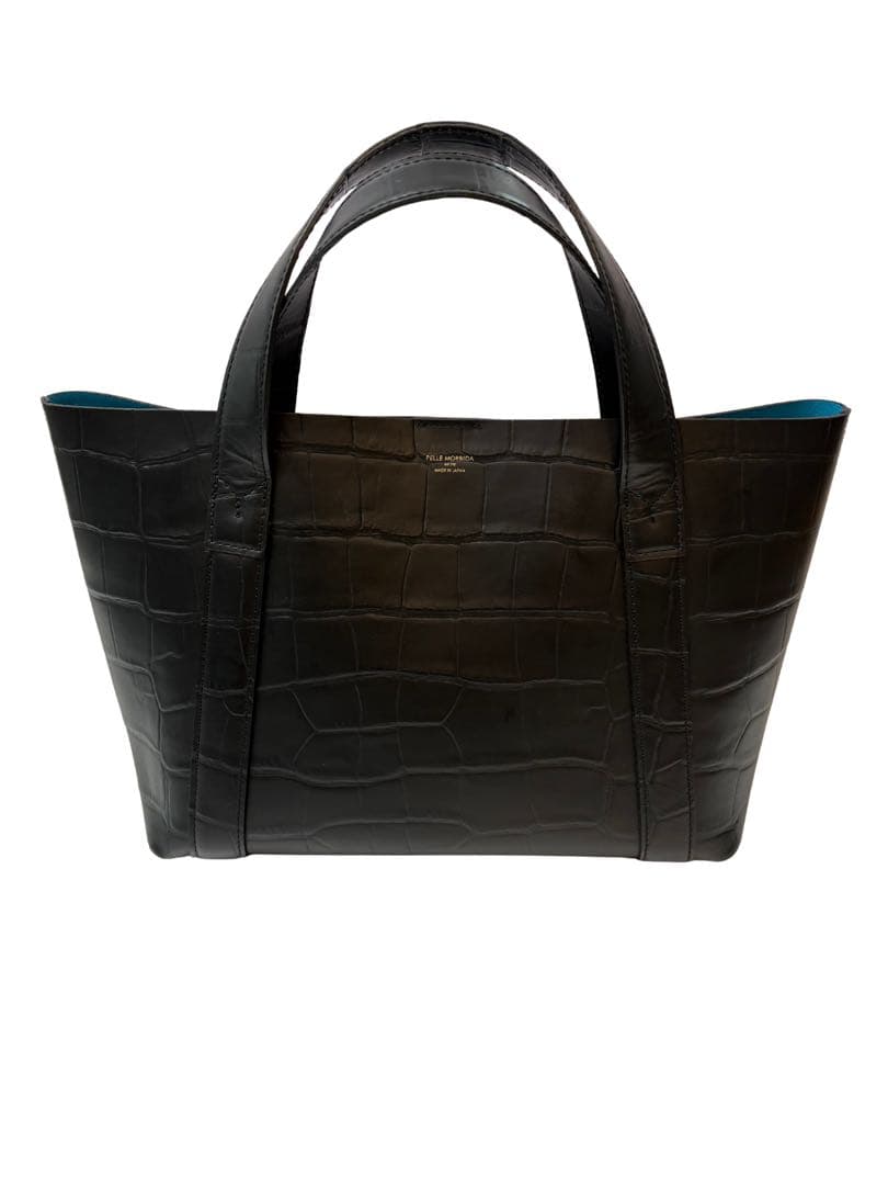 美品★PELLE MORBIDA　ミニトートバッグ　クロコ型押しレザー　ブラック