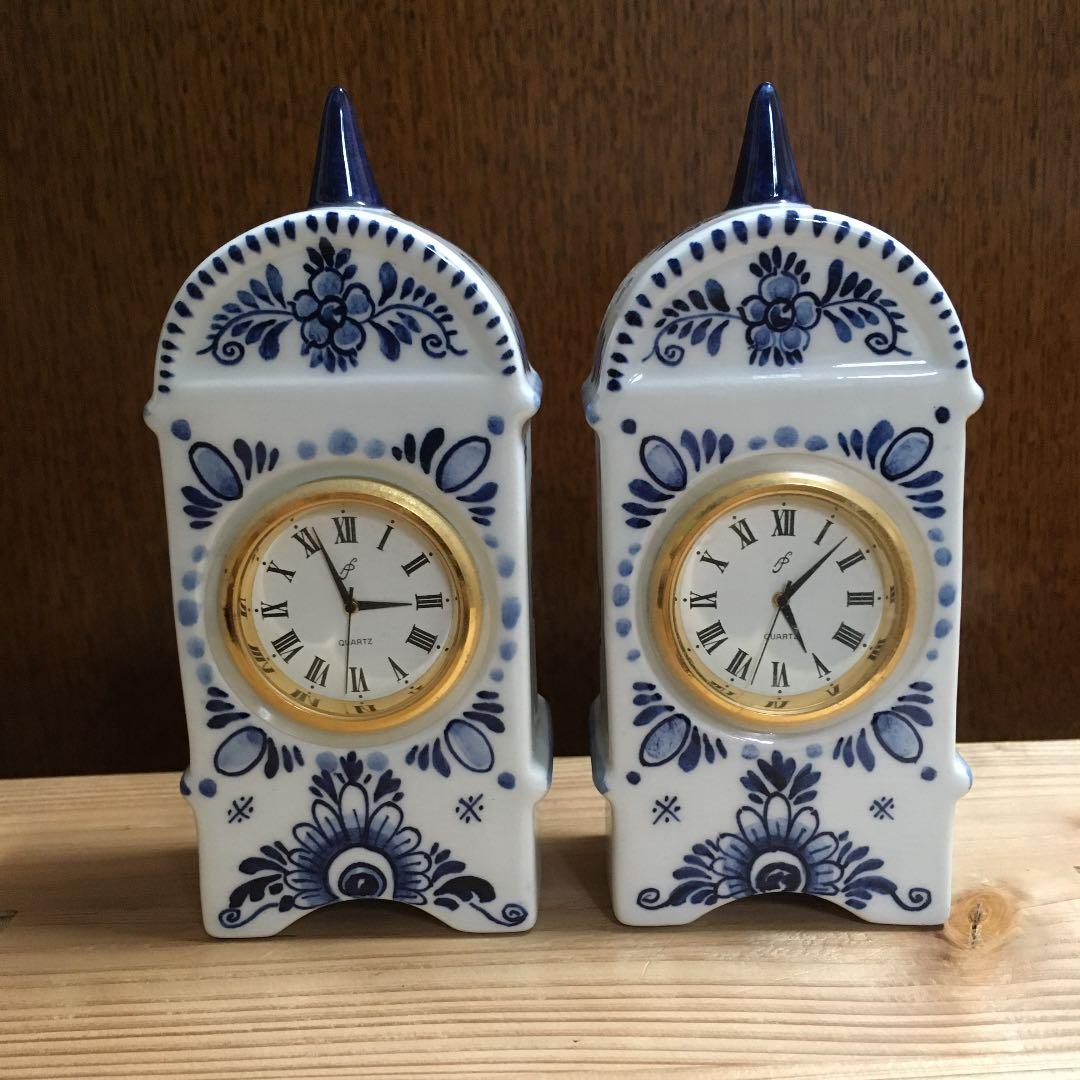 【美品】オランダ デルフト焼き 置き時計 陶器