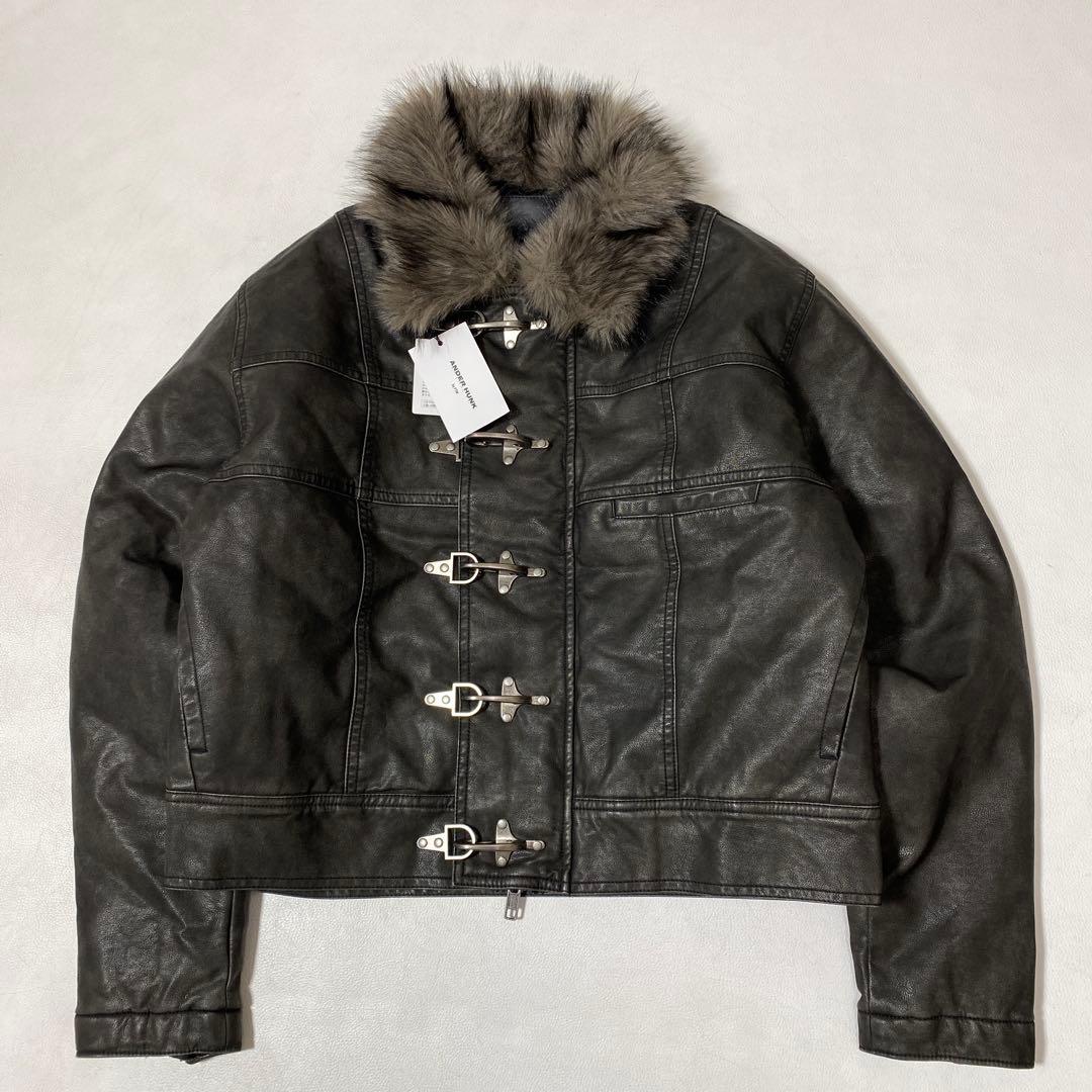 未使用 ANDER HUNK ファイヤーマンデザインファーライダースジャケット