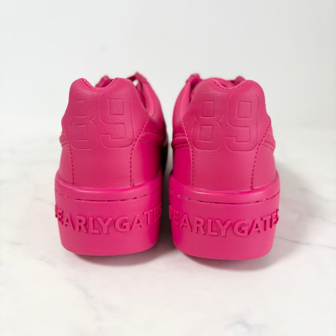 未使用 パーリーゲイツ 22.5 ゴルフシューズ レザー ロゴ ピンク