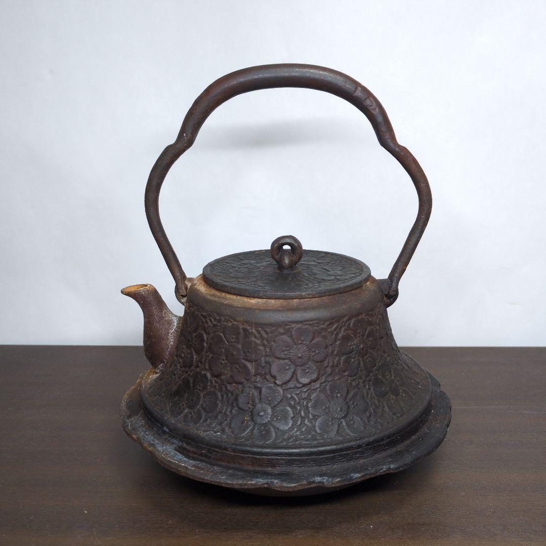 長文堂 桜地紋 鉄瓶 煎茶道具