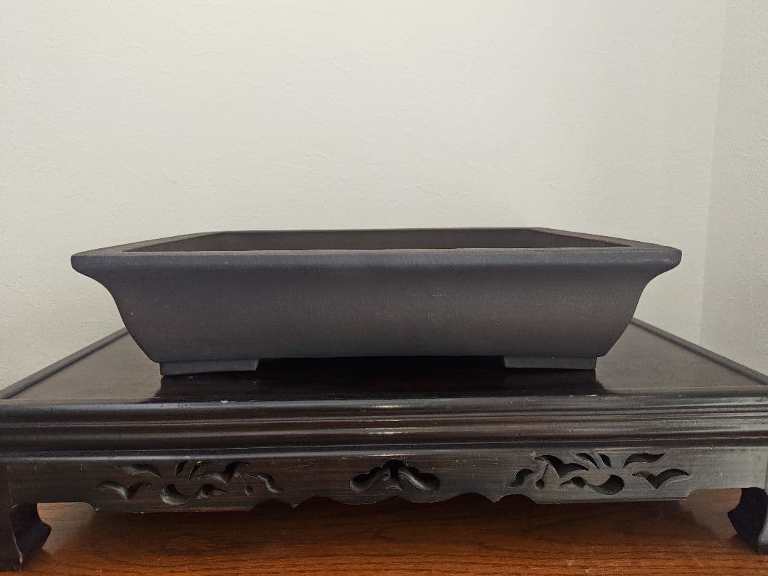 陶器製盆栽鉢　四角い盆栽鉢 春雅堂造　落款　大型