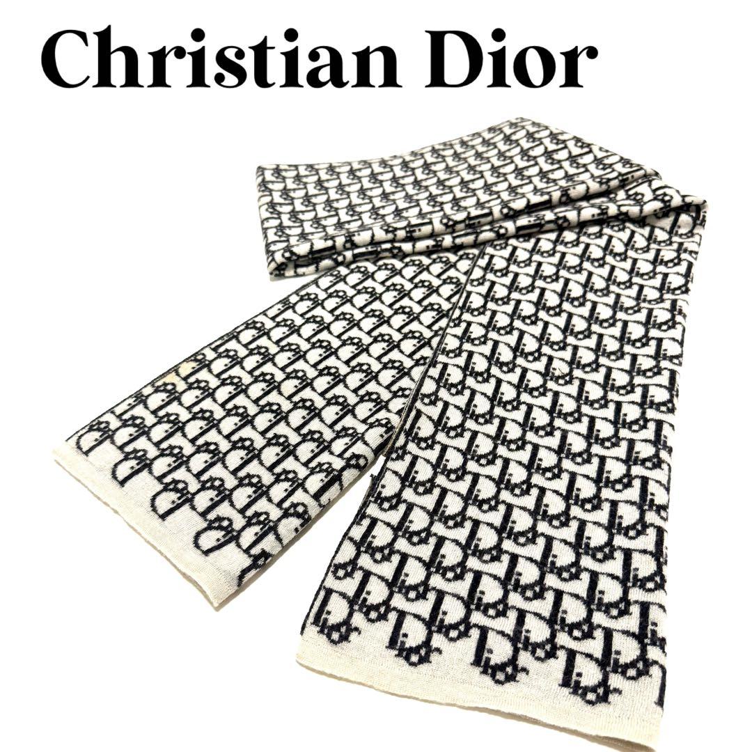 Christian Diorトロッター柄マフラー ホワイト×ブラック