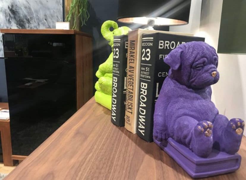 【廃盤品】紫色のブルドッグの置物 ブックエンド