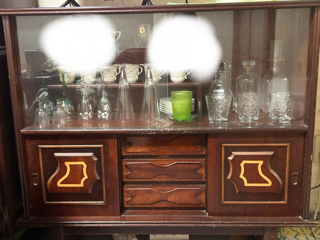 ガラス ダークブラウン サイドボード 箪笥 昭和レトロ 70年物 アンティーク