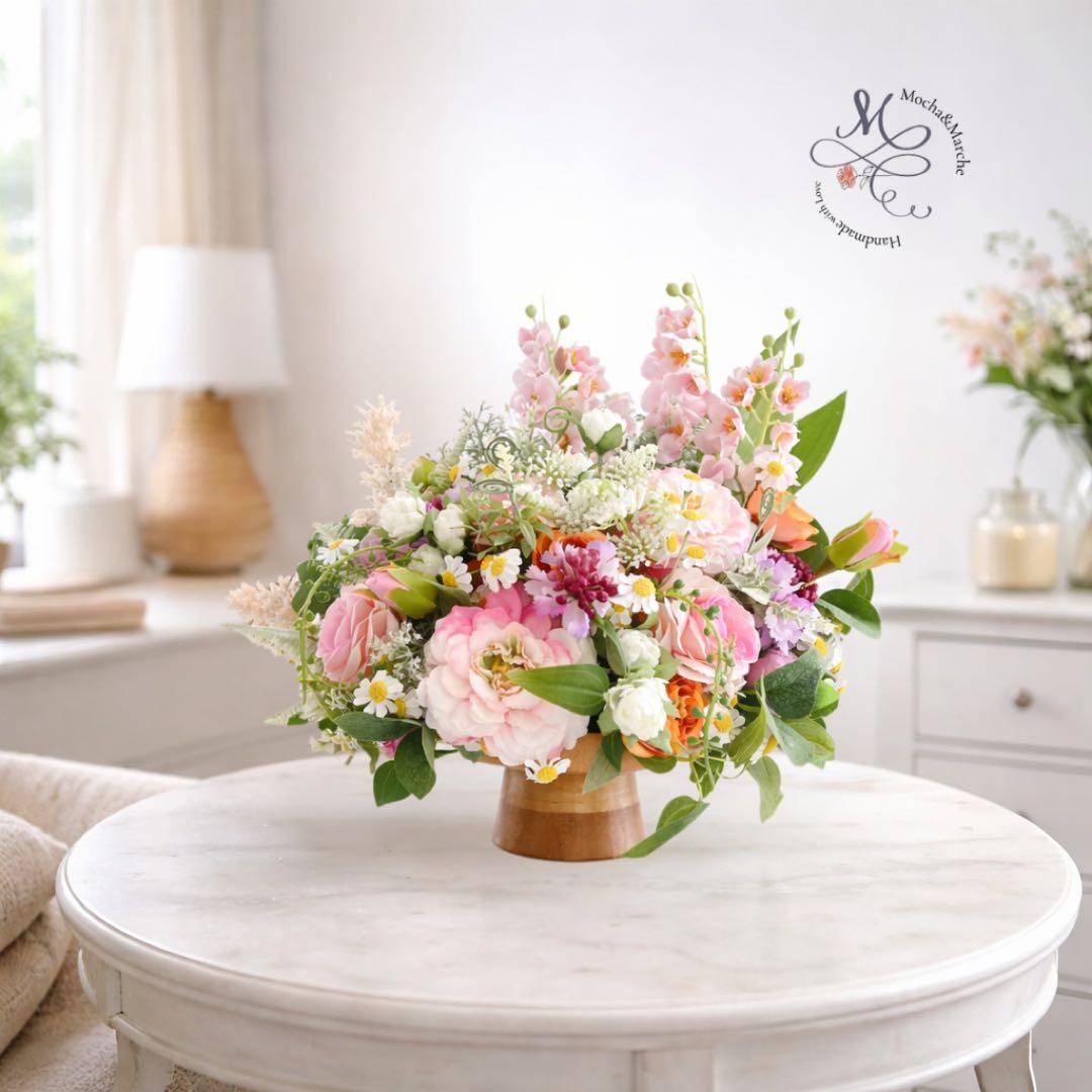 【光触媒フラワー】牡丹と薔薇の幸福アレンジ 〜幸せを呼ぶ鈴蘭と野花の囁き〜