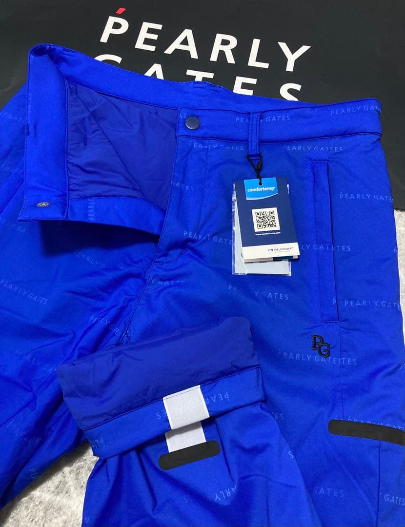 新品 パーリーゲイツ ナイロンストレッチロゴジャガード パンツ(4)サイズM/青
