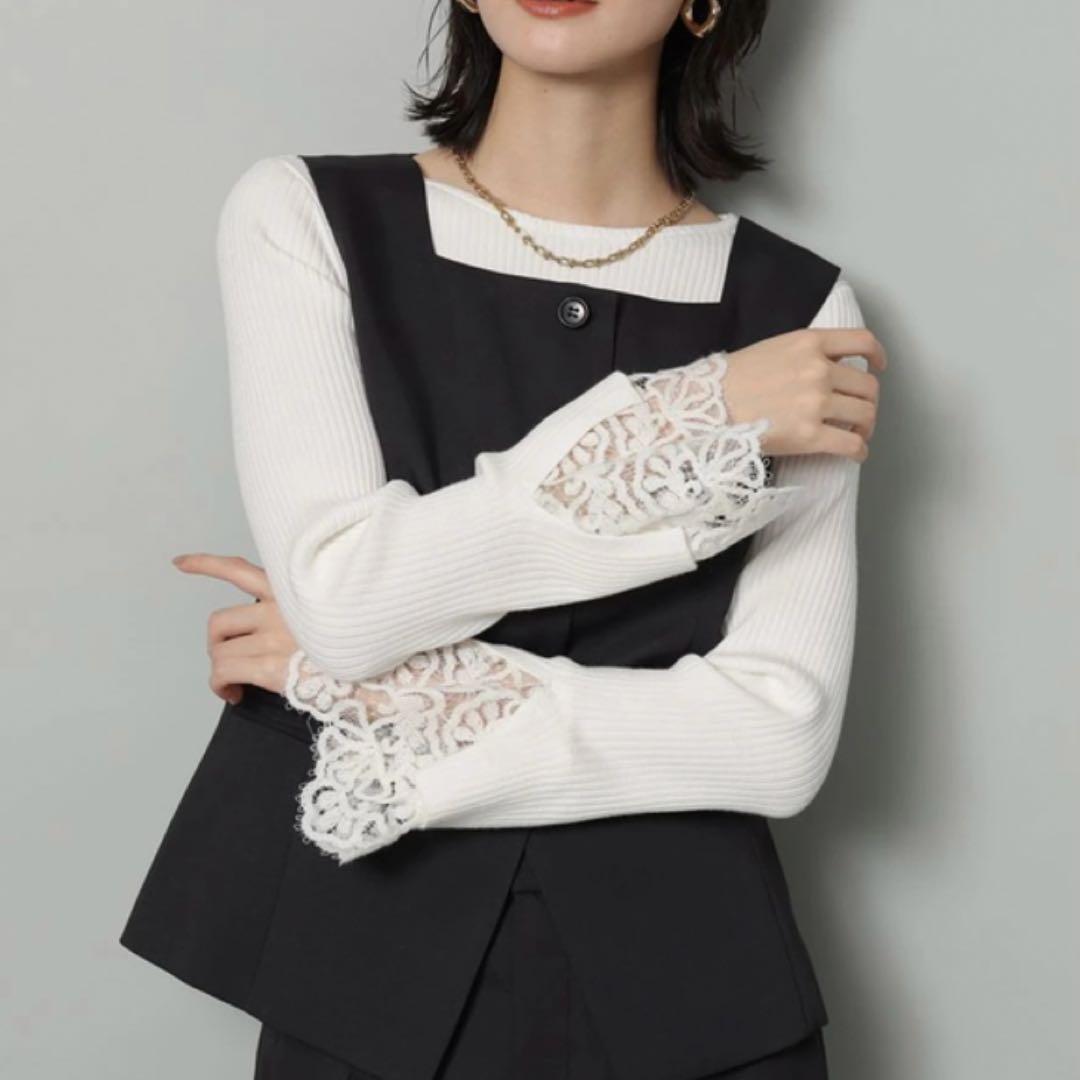 アルページュストーリー 袖口レースプルオーバー ホワイト M